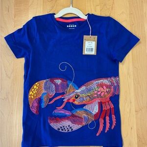 Mini Boden Blue Lobster Embroidered Cotton T-Shirt